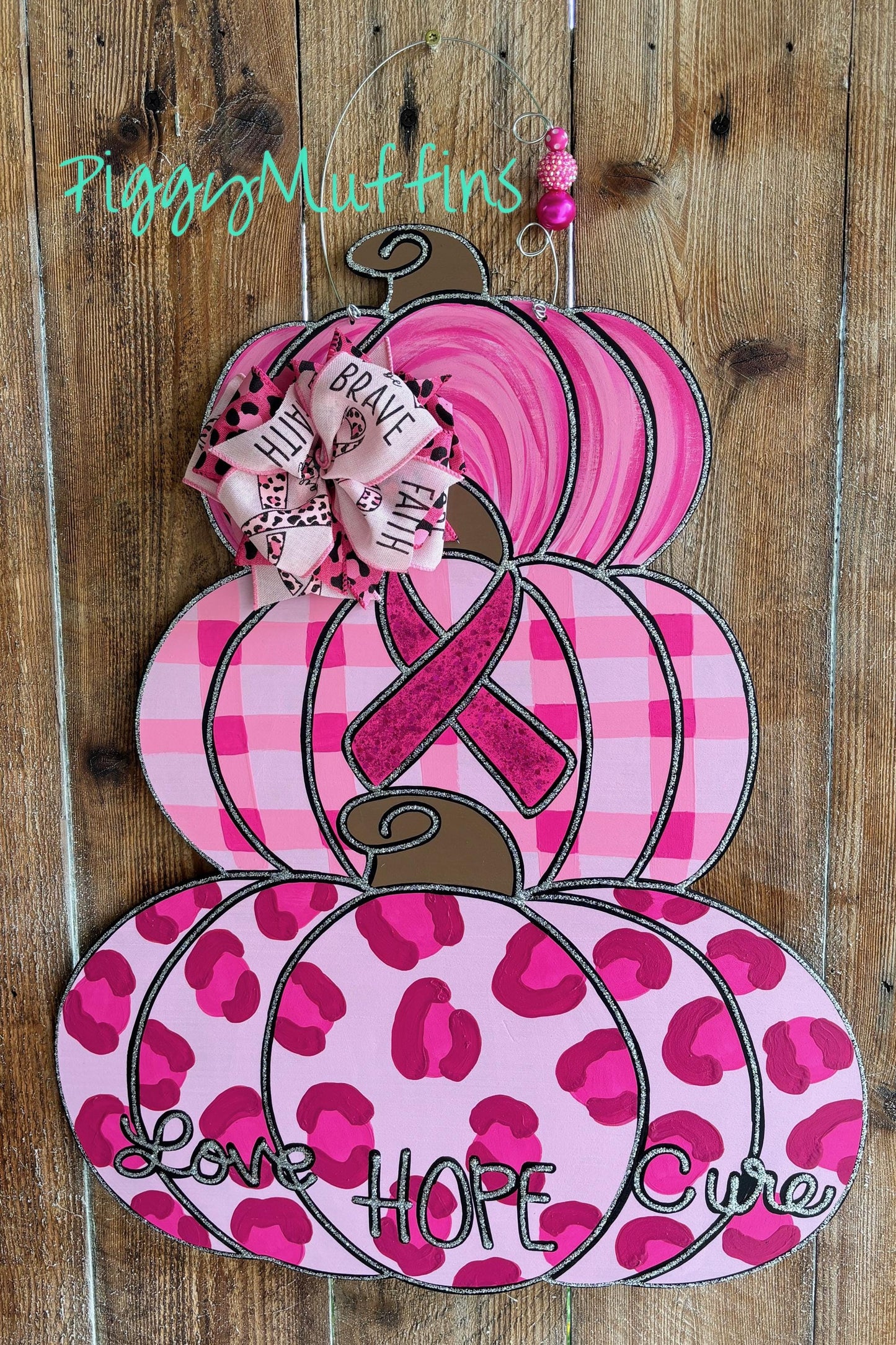 Breast Cancer Awareness Door Hanger | Love Hope Cure Door Hanger | Breast Cancer Awareness | Breast Cancer Wreath | PiggyMuffins