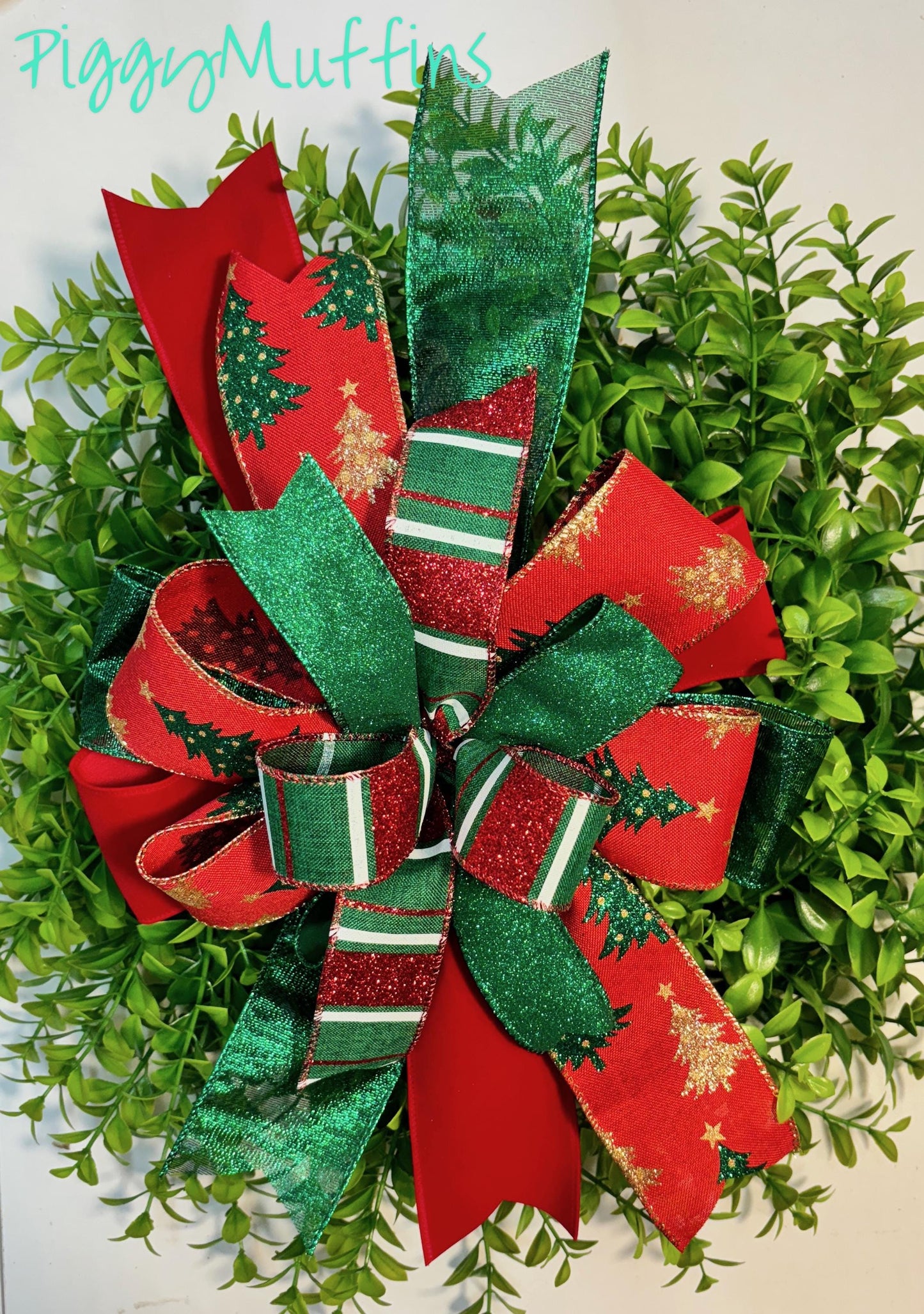 Christmas Wreath Bow, Christmas Bow, Christmas Lantern Bow, Christmas Bow for Wreath, Door Hanger Bow, Red Dark Green Christmas Bow