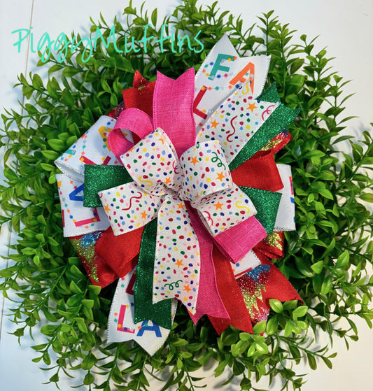 Christmas Wreath Bow, Christmas Bow, Christmas Lantern Bow, Pink Christmas Bow for Wreath, Door Hanger Bow, Multicolor Christmas Bow