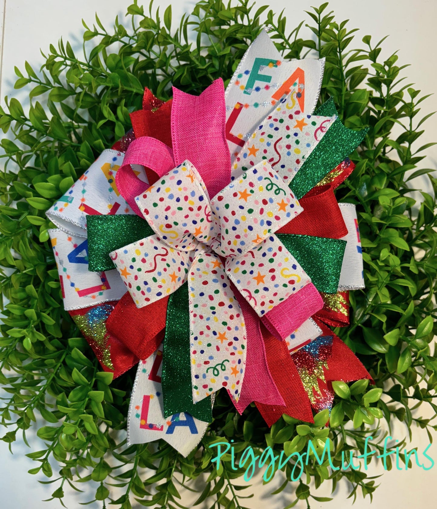 Christmas Wreath Bow, Christmas Bow, Christmas Lantern Bow, Pink Christmas Bow for Wreath, Door Hanger Bow, Multicolor Christmas Bow