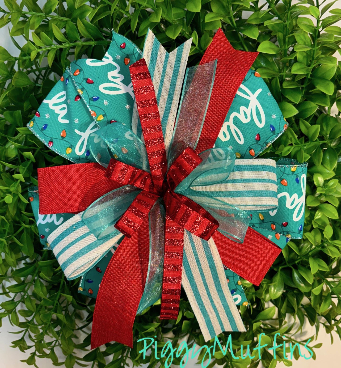 Christmas Wreath Bow, Christmas Bow, Christmas Lantern Bow, Pink Christmas Bow for Wreath, Door Hanger Bow, Turquoise Christmas Bow