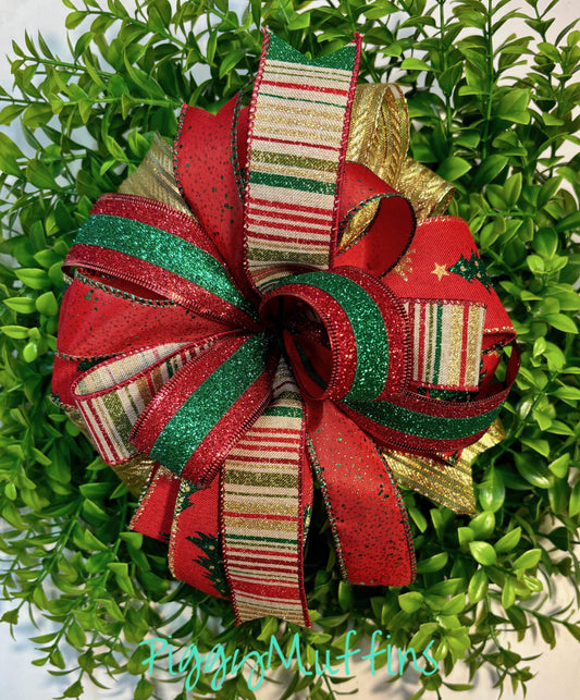 Christmas Wreath Bow, Christmas Bow, Christmas Lantern Bow, Pink Christmas Bow for Wreath, Door Hanger Bow, Red Dark Green Gold Christmas Bo