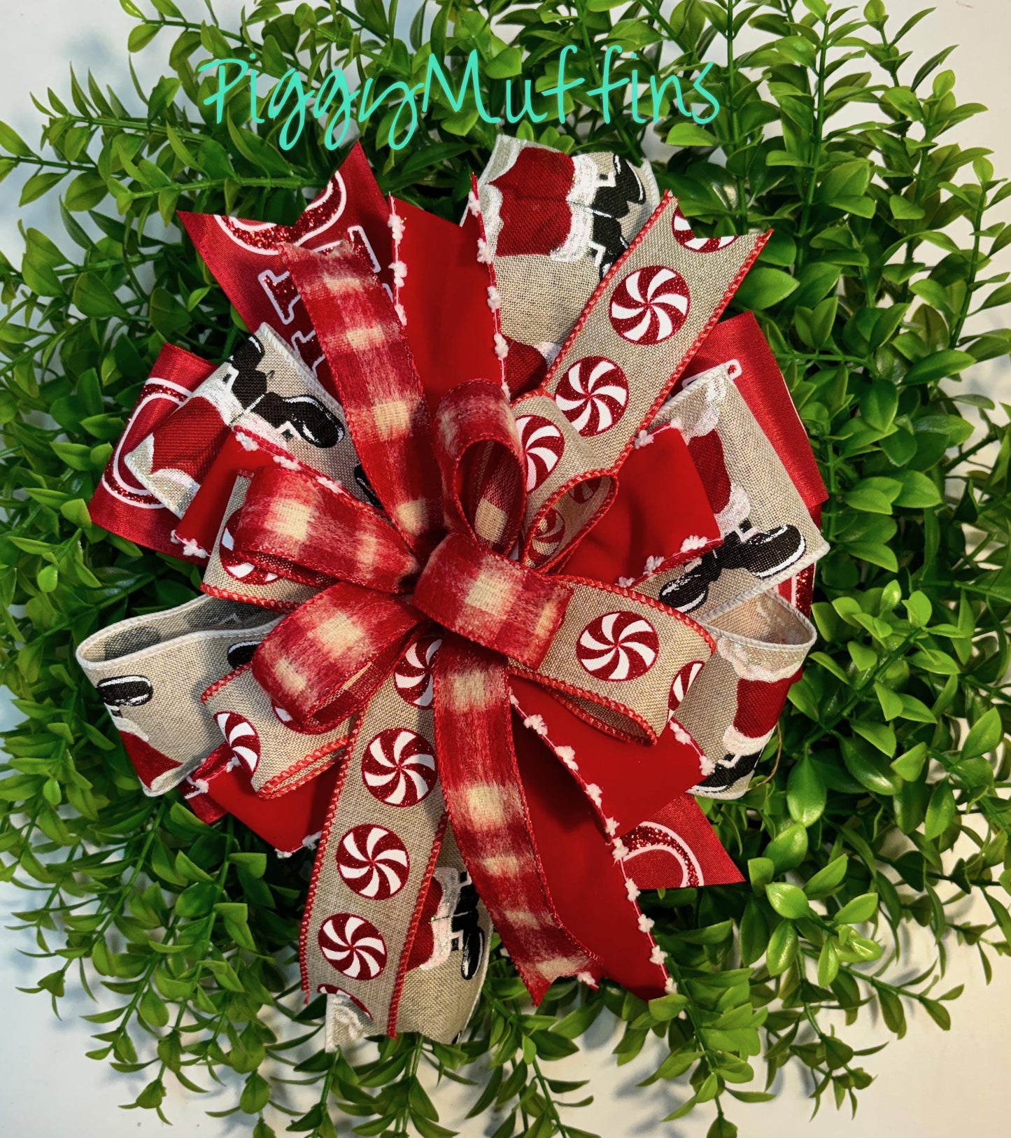 Christmas Wreath Bow, Christmas Bow, Christmas Lantern Bow, Christmas Bow for Wreath, Door Hanger Bow, Burlap and Peppermint Christmas Bow