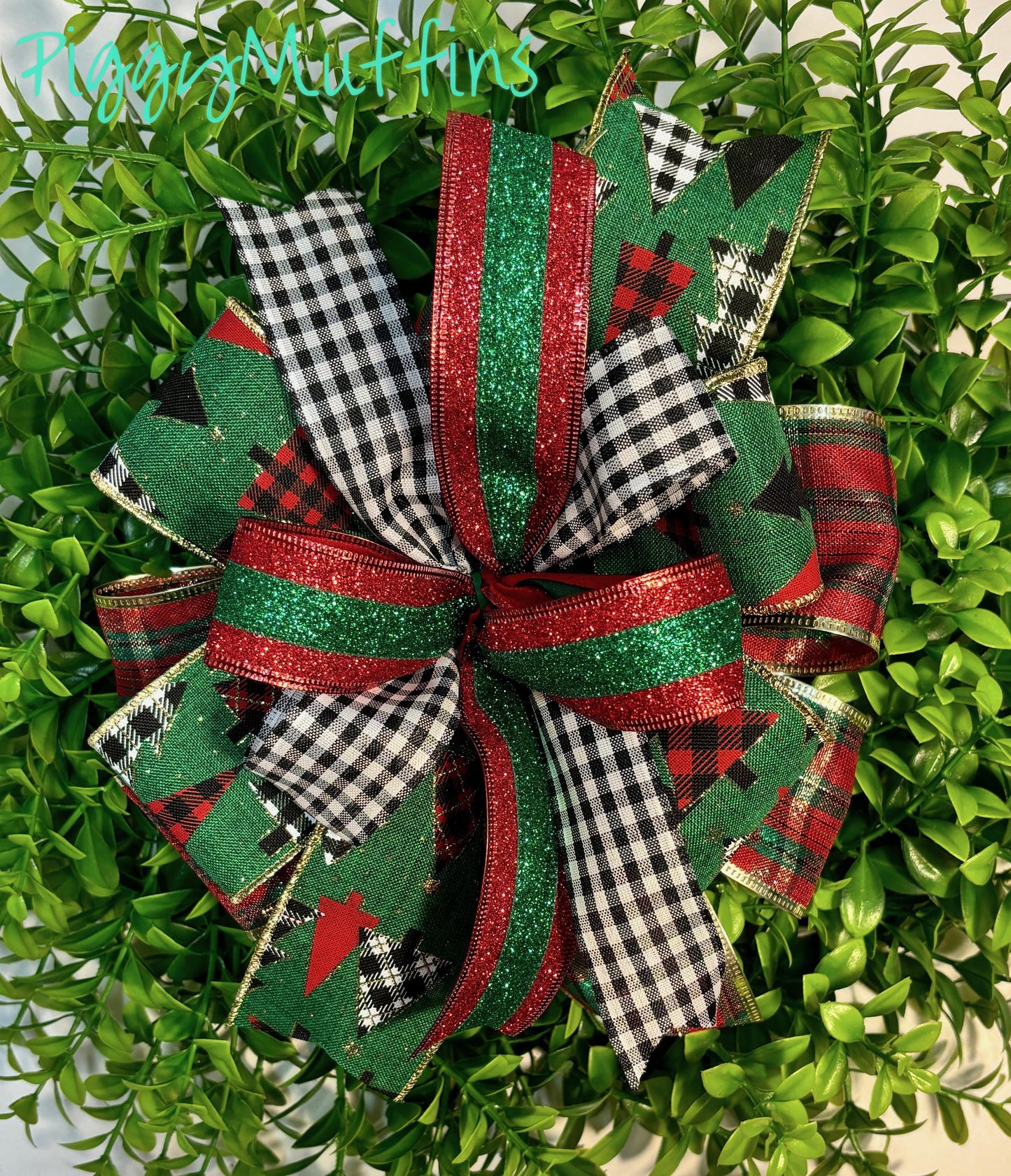 Christmas Wreath Bow, Christmas Bow, Christmas Lantern Bow, Pink Christmas Bow for Wreath, Door Hanger Bow, Red Dark Green Buffalo Plaid
