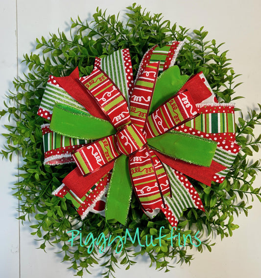 Christmas Wreath Bow, Christmas Bow, Christmas Lantern Bow, Pink Christmas Bow for Wreath, Door Hanger Bow, Lime Green and Red Christmas Bow