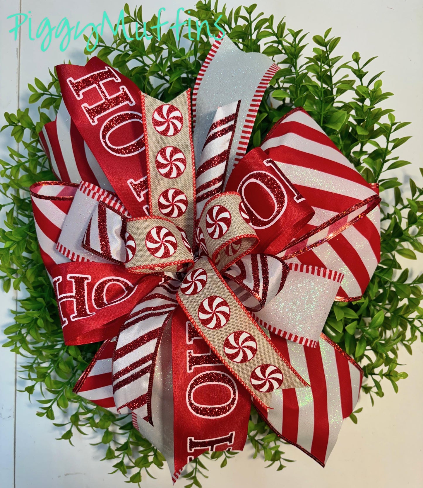 Christmas Wreath Bow, Christmas Bow, Christmas Lantern Bow, Christmas Bow for Wreath, Door Hanger Bow, Red White Peppermint Christmas Bow