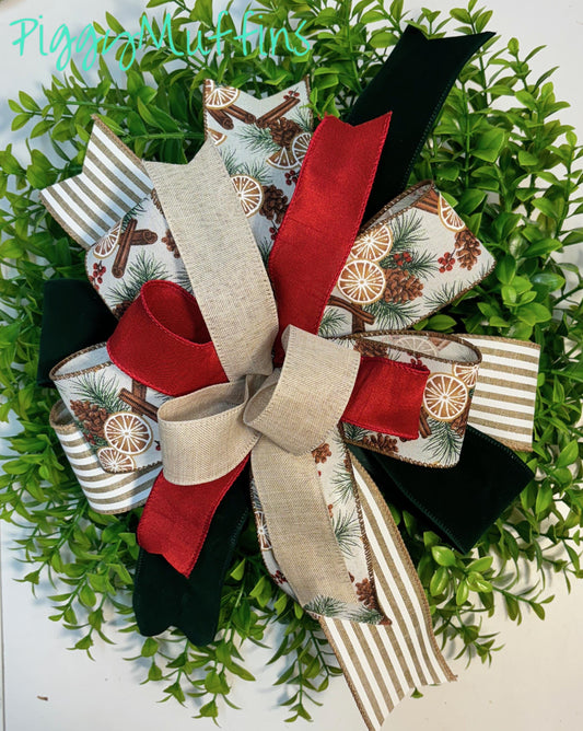 Christmas Wreath Bow, Christmas Bow, Christmas Lantern Bow, Pink Christmas Bow for Wreath, Door Hanger Bow, Cinnamon Stick Red Christmas Bow