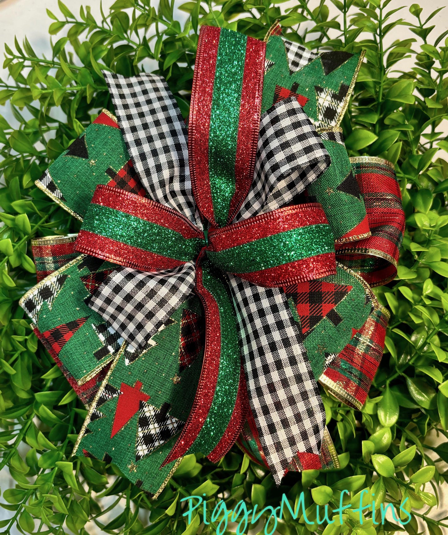 Christmas Wreath Bow, Christmas Bow, Christmas Lantern Bow, Pink Christmas Bow for Wreath, Door Hanger Bow, Red Dark Green Buffalo Plaid