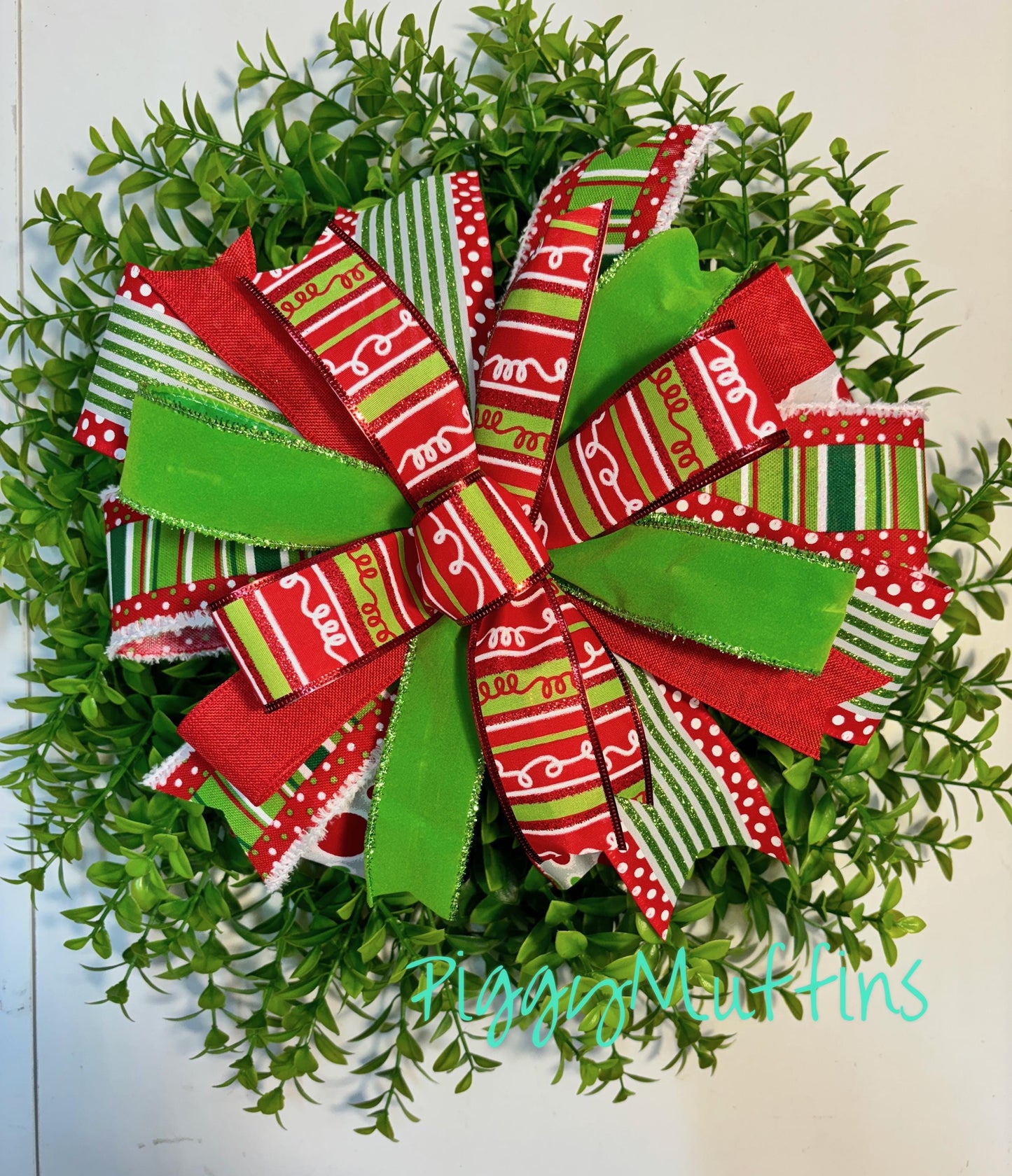 Christmas Wreath Bow, Christmas Bow, Christmas Lantern Bow, Pink Christmas Bow for Wreath, Door Hanger Bow, Lime Green and Red Christmas Bow