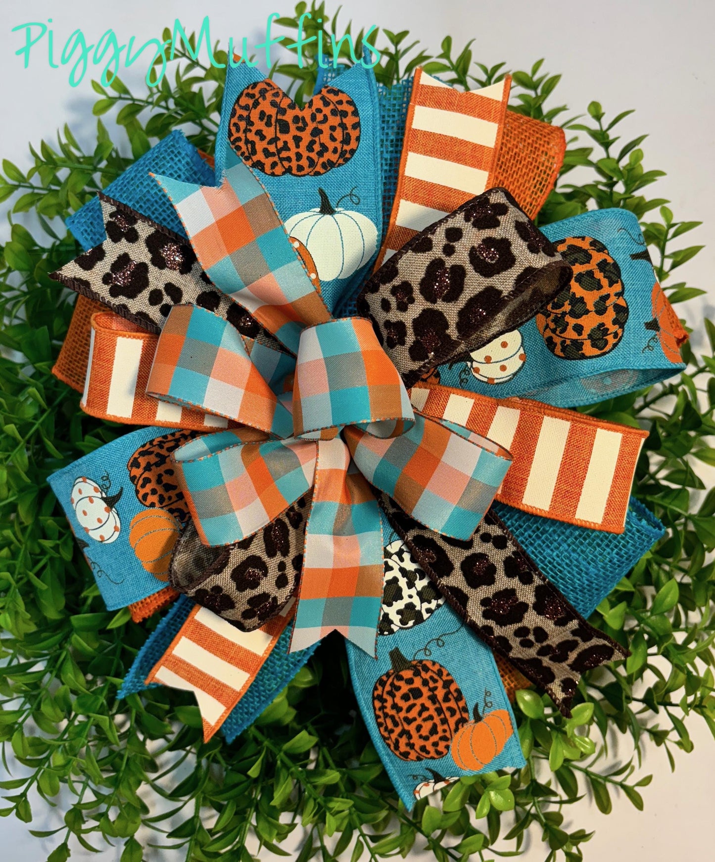 Handmade Fall Wreath Bow: Orange, Turquoise, and Leopard Print