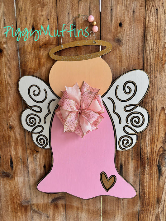 Christmas Door Hanger | Angel Door Hanger | Pink and Gold Angel Wreath | Christmas Wreath | PiggyMuffins | Christmas Angel