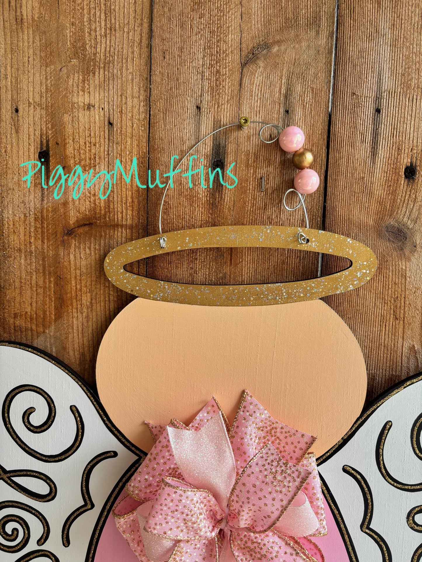Christmas Door Hanger | Angel Door Hanger | Pink and Gold Angel Wreath | Christmas Wreath | PiggyMuffins | Christmas Angel