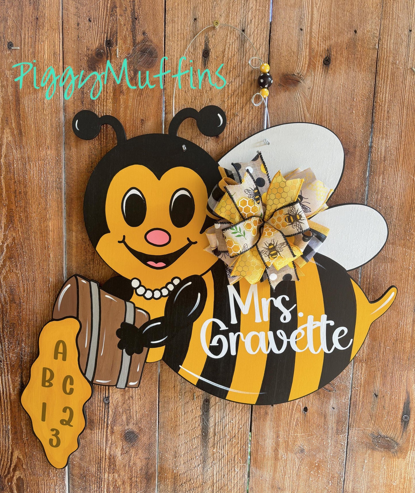 Bee School Door Hanger - Classroom Door Hanger - Honey Bee Door Hanger - Teacher Door Hanger - Door Hanger - PiggyMuffins