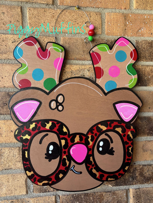 SHIPS TODAY! Reindeer Door Hanger |  Christmas Door Hanger |  Christmas Reindeer Wreath | Christmas Wreath | Reideer Wreath | PiggyMuffins