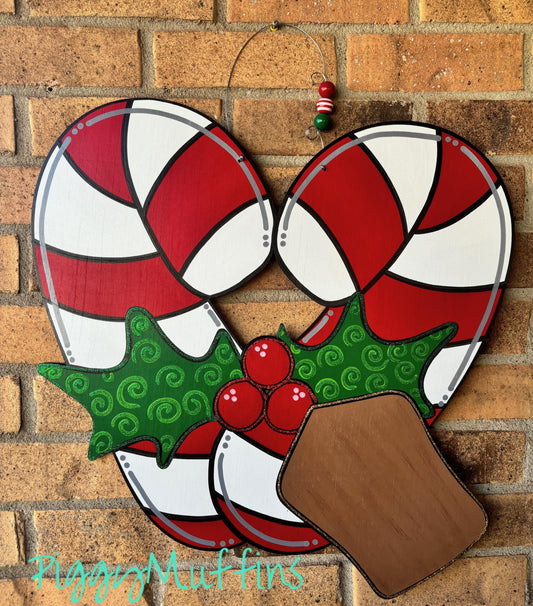 Christmas Door Hanger |  Candy Cane Door Hanger |  Christmas Candy Cane Wreath | Candy cane and Holly DoorHanger | PiggyMuffins