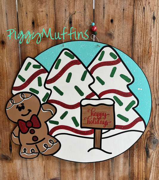 Christmas Tree Cake Door Hanger |  Christmas Door Hanger | Gingerbread Christmas Door Hanger | Little Debbie | PiggyMuffins