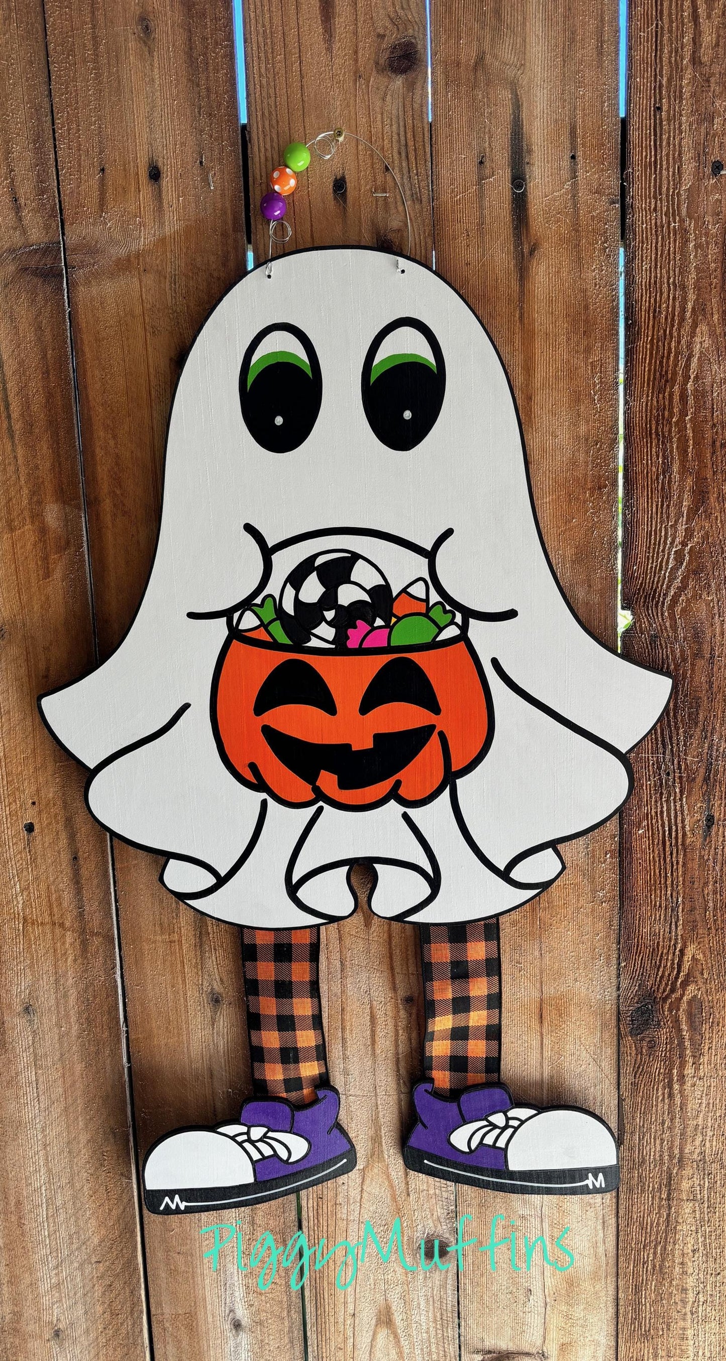 Halloween Door Hanger | Ghost Door Hanger | Cute Trick or Treat Door Hanger | Ghost Wearing Sneakers Door Hanger | Door Hanger
