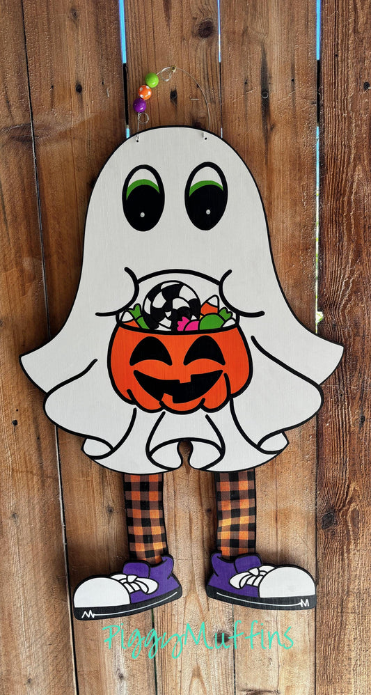 Halloween Door Hanger | Ghost Door Hanger | Cute Trick or Treat Door Hanger | Ghost Wearing Sneakers Door Hanger | Door Hanger