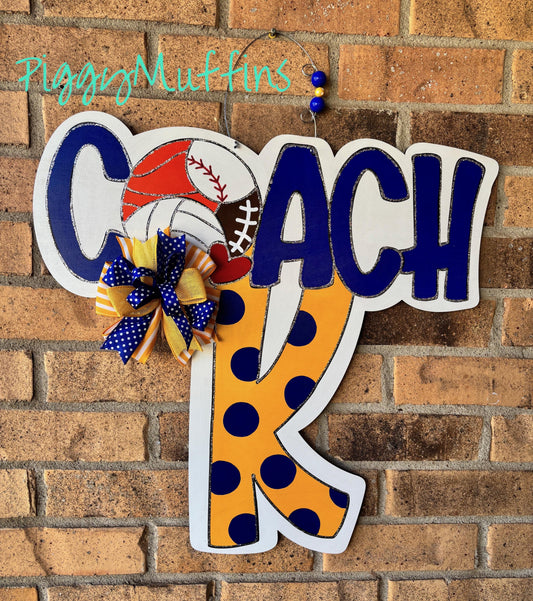 CUSTOMIZABLE COACH Door Hanger - Baseball Door Hanger - Sports Door Hanger - Volleyball Door Hanger -Basketball Door Hanger