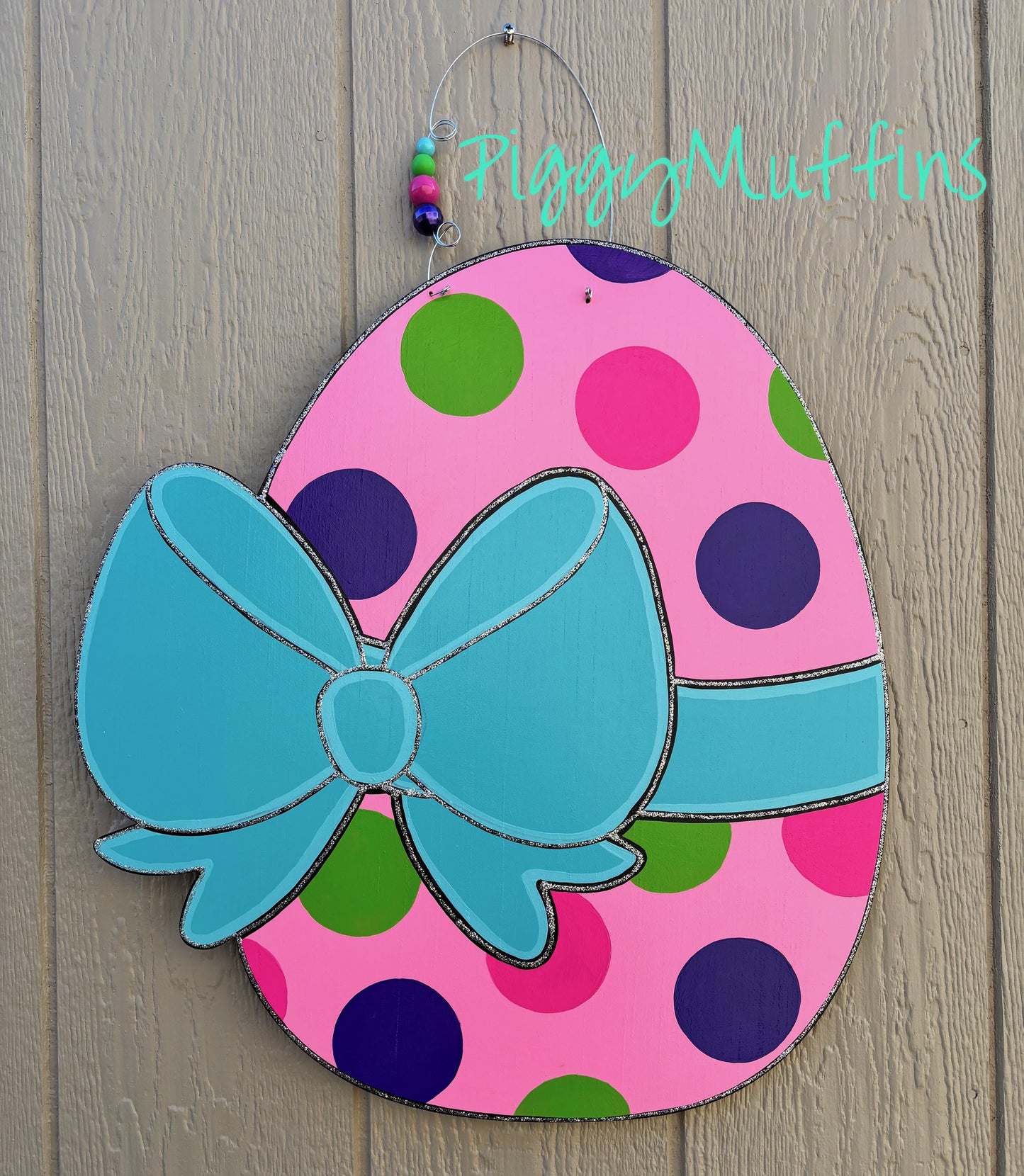 Easter Egg Door Hanger -  Easter Door Hanger -  Easter Egg with Coquette Bow Door Hanger - Spring Door Hanger - Easter Wreath - PiggyMuffins