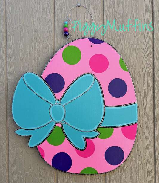 Easter Egg Door Hanger -  Easter Door Hanger -  Easter Egg with Coquette Bow Door Hanger - Spring Door Hanger - Easter Wreath - PiggyMuffins
