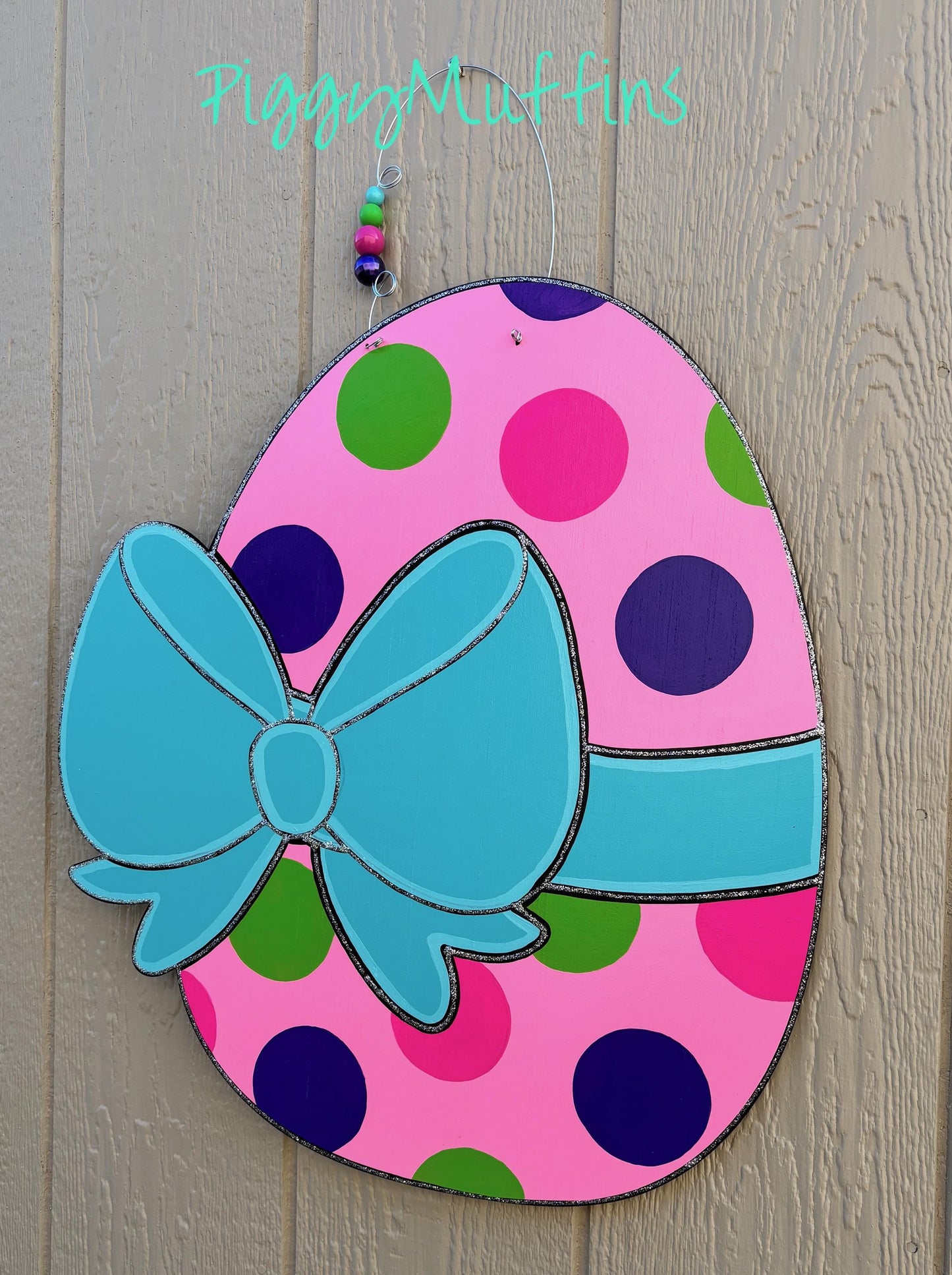 Easter Egg Door Hanger -  Easter Door Hanger -  Easter Egg with Coquette Bow Door Hanger - Spring Door Hanger - Easter Wreath - PiggyMuffins