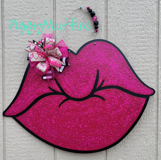 Valentine Door Hanger | Hot Pink Lips Door Hanger | Kiss Door Hanger| Valentine Wreath | Lipstick Doorhanger | Valentine Decor| Piggymuffins