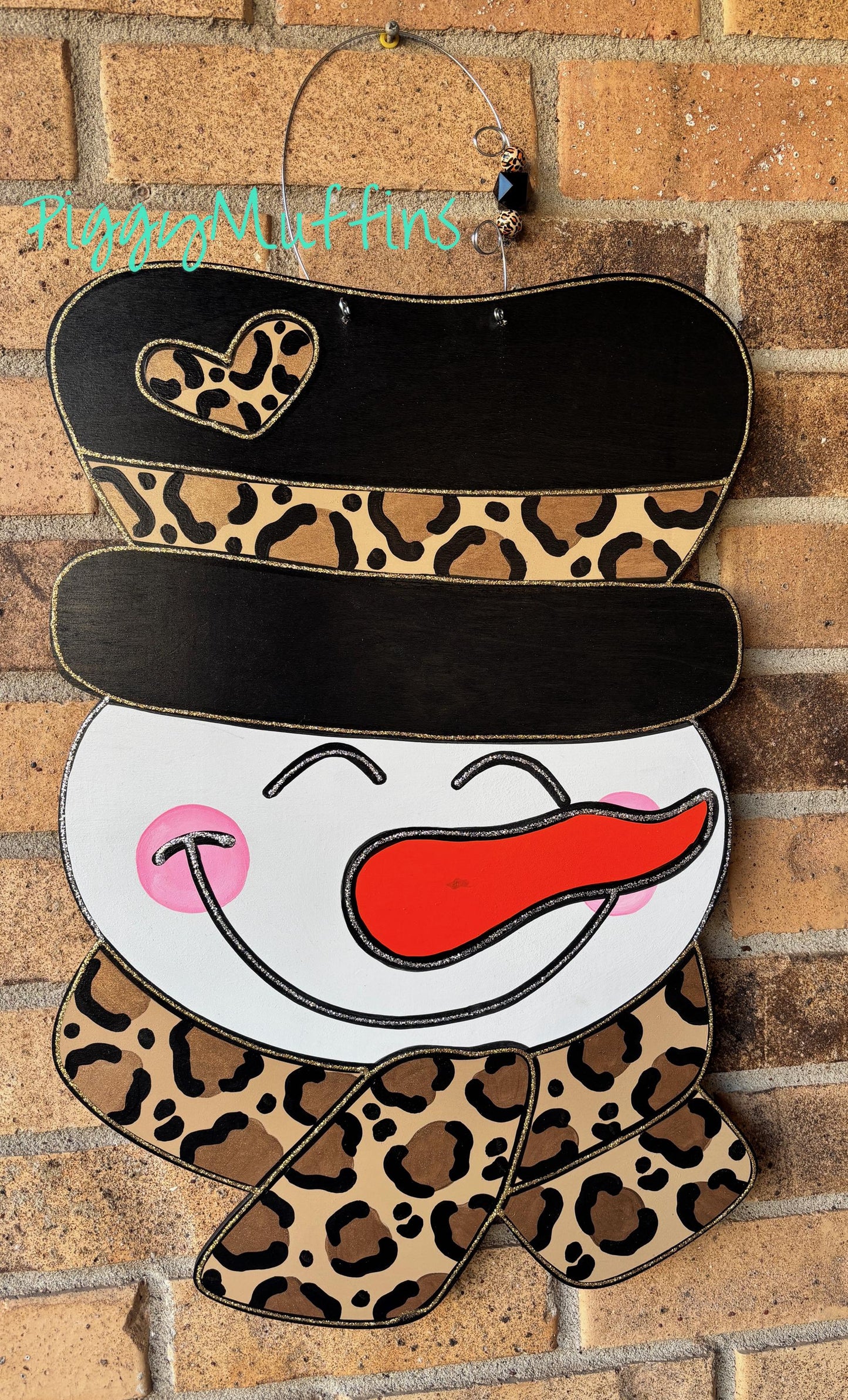 SHIPS TODAY! Cheetah Print Snowman Door Hanger | Snowman Door Hanger | Snowman Wreath | Winter Wreath | Winter Door Hanger | PiggyMuffins