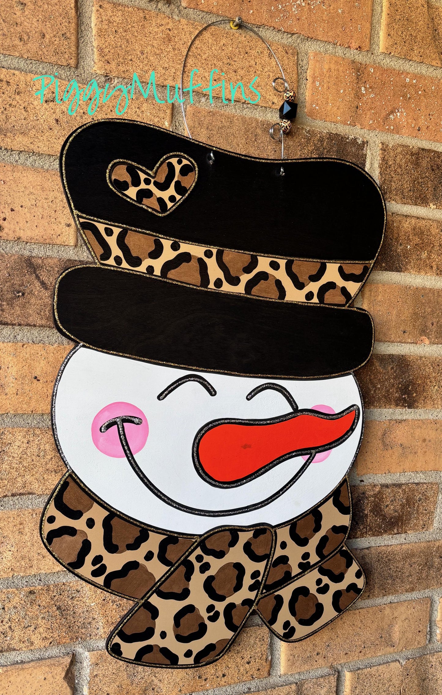 SHIPS TODAY! Cheetah Print Snowman Door Hanger | Snowman Door Hanger | Snowman Wreath | Winter Wreath | Winter Door Hanger | PiggyMuffins