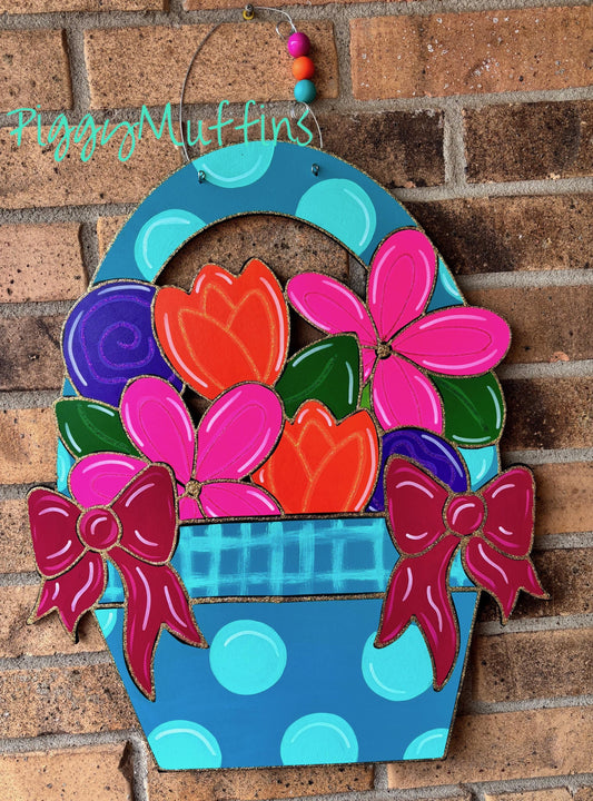 SHIPS TODAY! Flower Basket Door Hanger | Flower Door Hanger| Flower Wreath | Spring Door Hanger| Spring Wreath | PiggyMuffins | Spring Decor