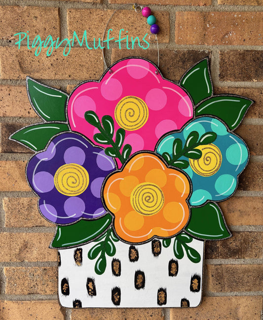 Flower Door Hanger | Bright Flower Door Hanger| Flower Wreath | Spring Door Hanger| Spring Wreath | PiggyMuffins | Spring Decor