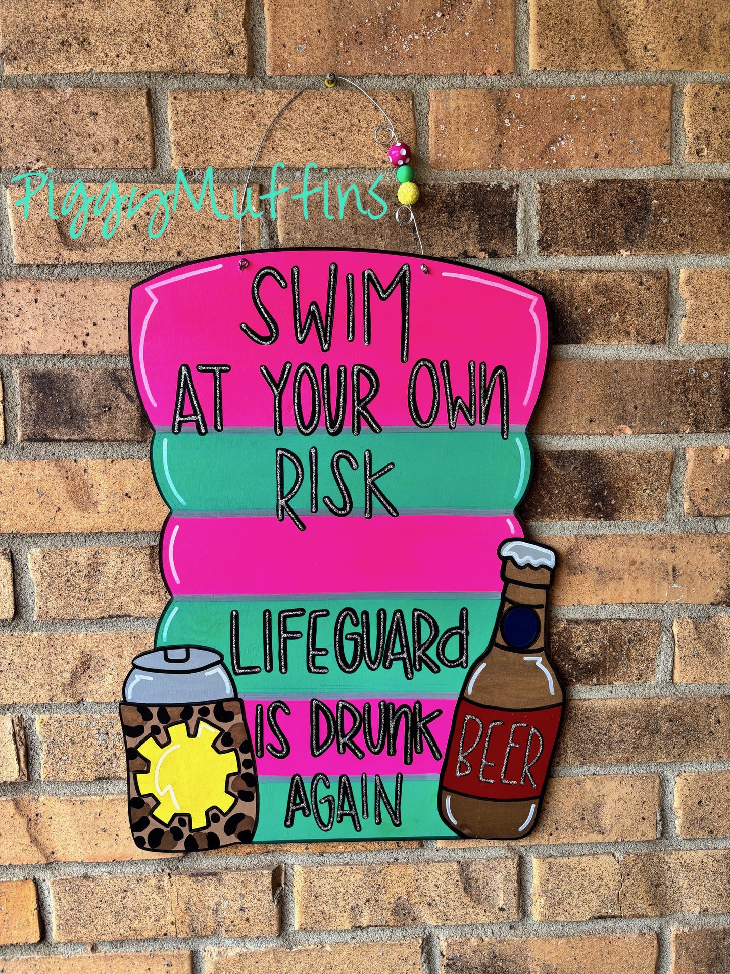 Lifeguard is Drunk Sign: Summer Pool Party Door Hanger