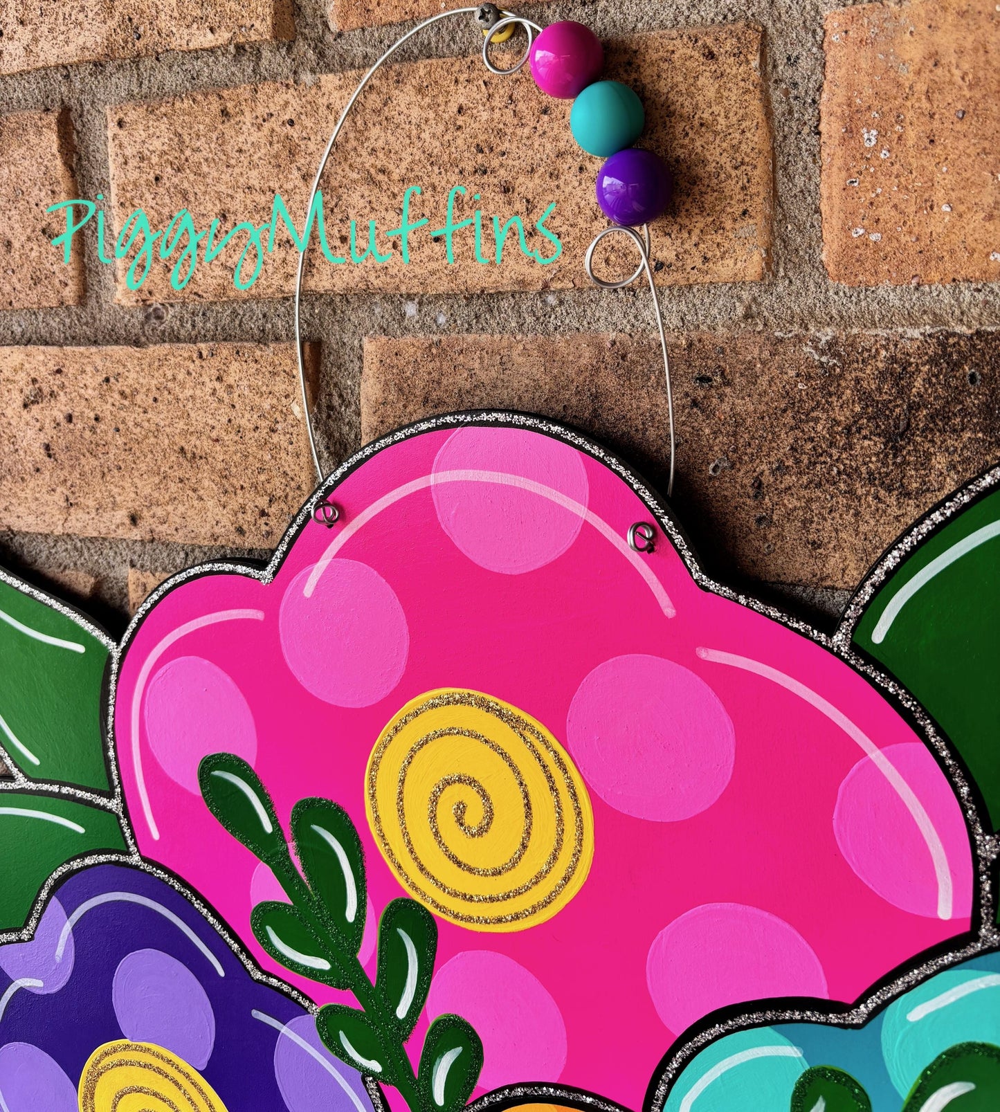 Flower Door Hanger | Bright Flower Door Hanger| Flower Wreath | Spring Door Hanger| Spring Wreath | PiggyMuffins | Spring Decor