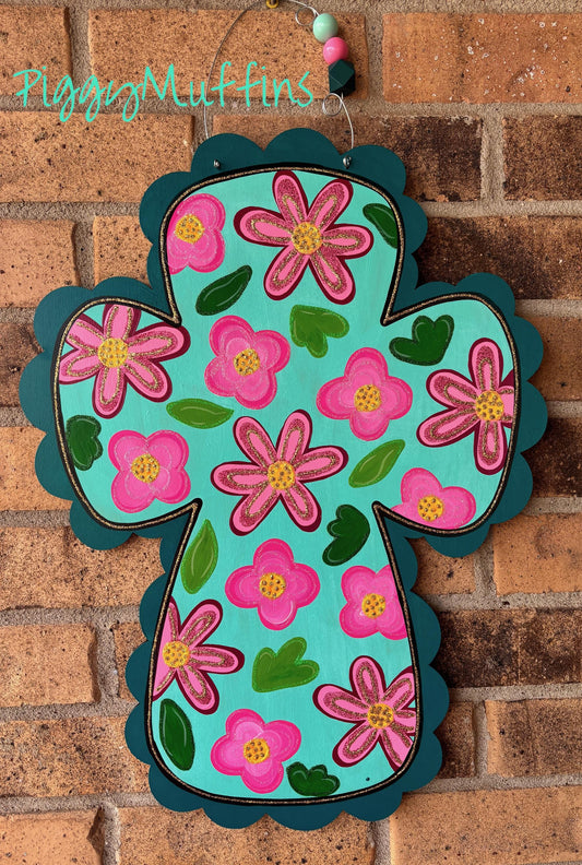 Floral Cross door hanger | Cross Door Hanger | Spring Door Hanger | Easter Door Hanger | Spring Wreath | PiggyMuffins  | Easter Wreath