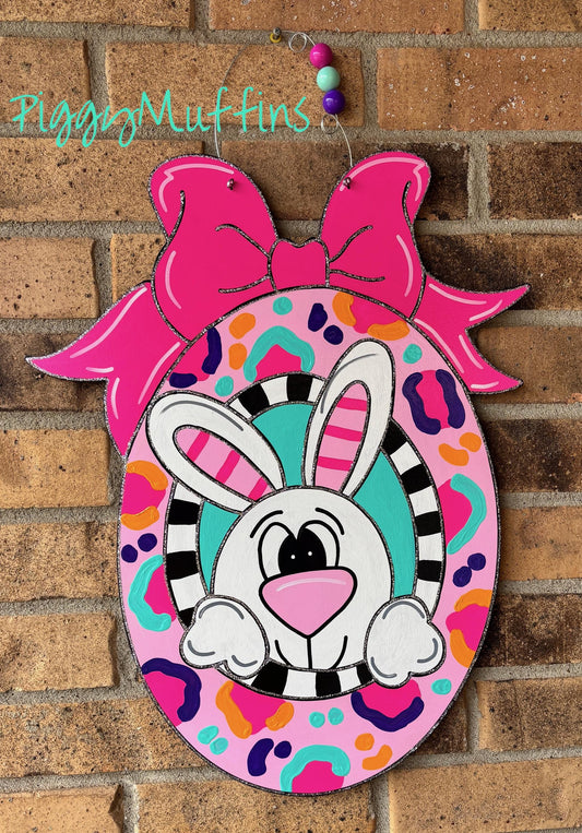 Bunny Door Hanger | Easter Bunny and Egg Door Hanger | Easter Wreath | Spring Door Hanger | Spring Wreath | PiggyMuffins