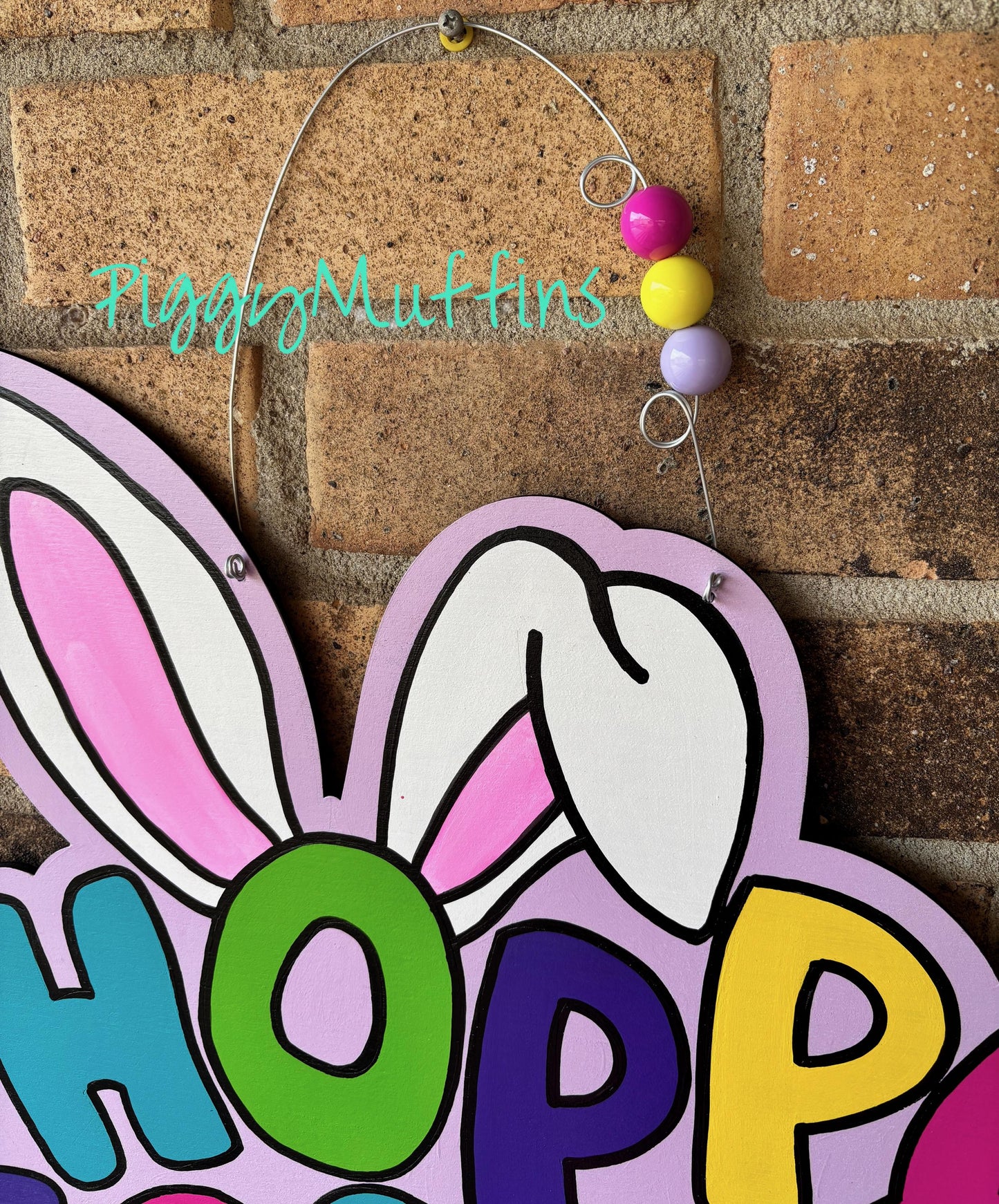 SHIPS TODAY! Bunny Door Hanger | Easter Bunny Hoppy Easter Door Hanger | Easter Wreath | Spring Door Hanger | Spring Wreath | PiggyMuffins