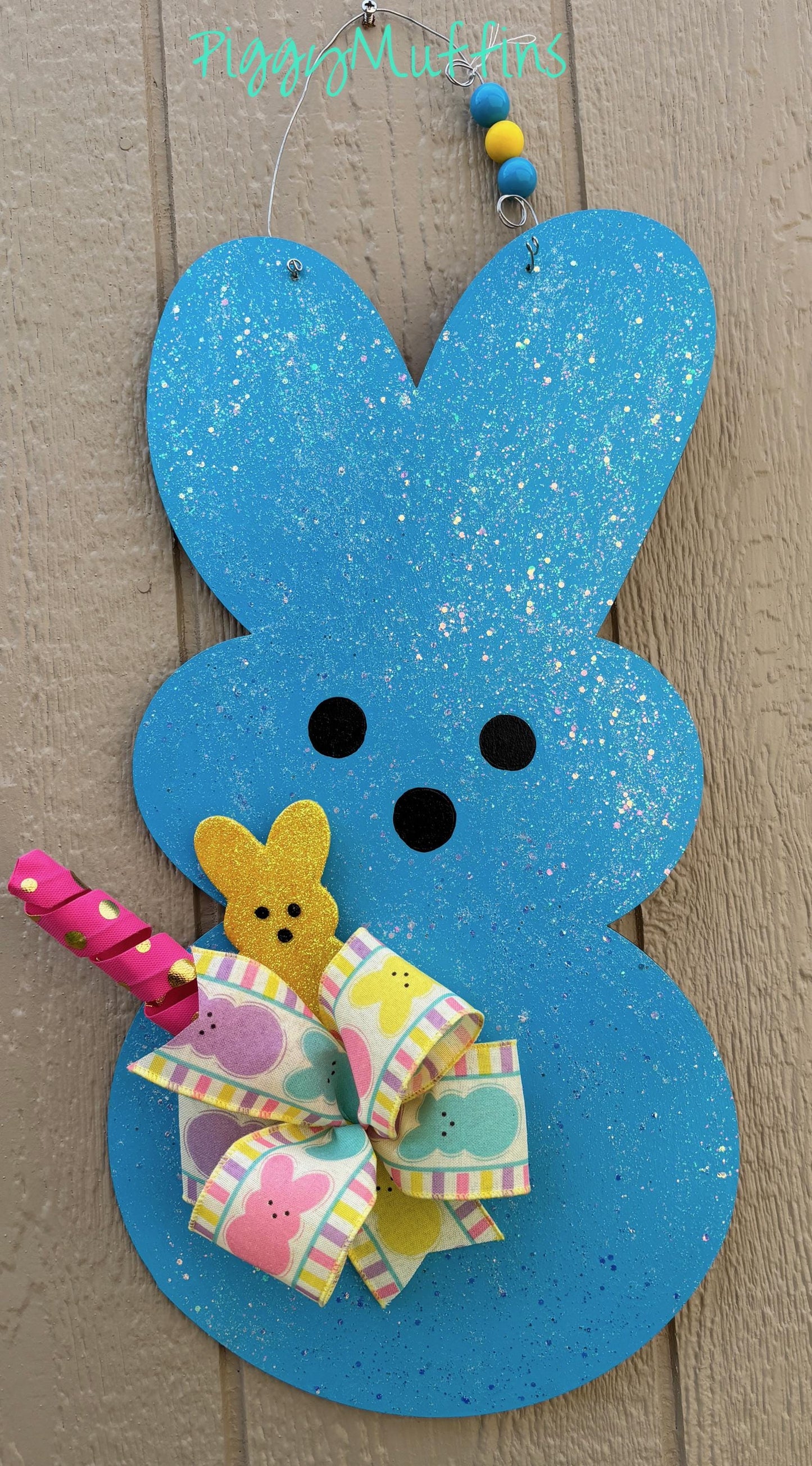 Bunny Door Hanger -  Easter Door Hanger - Peeps Bunny Door Hanger - Spring Door Hanger - Door Hanger - PiggyMuffins