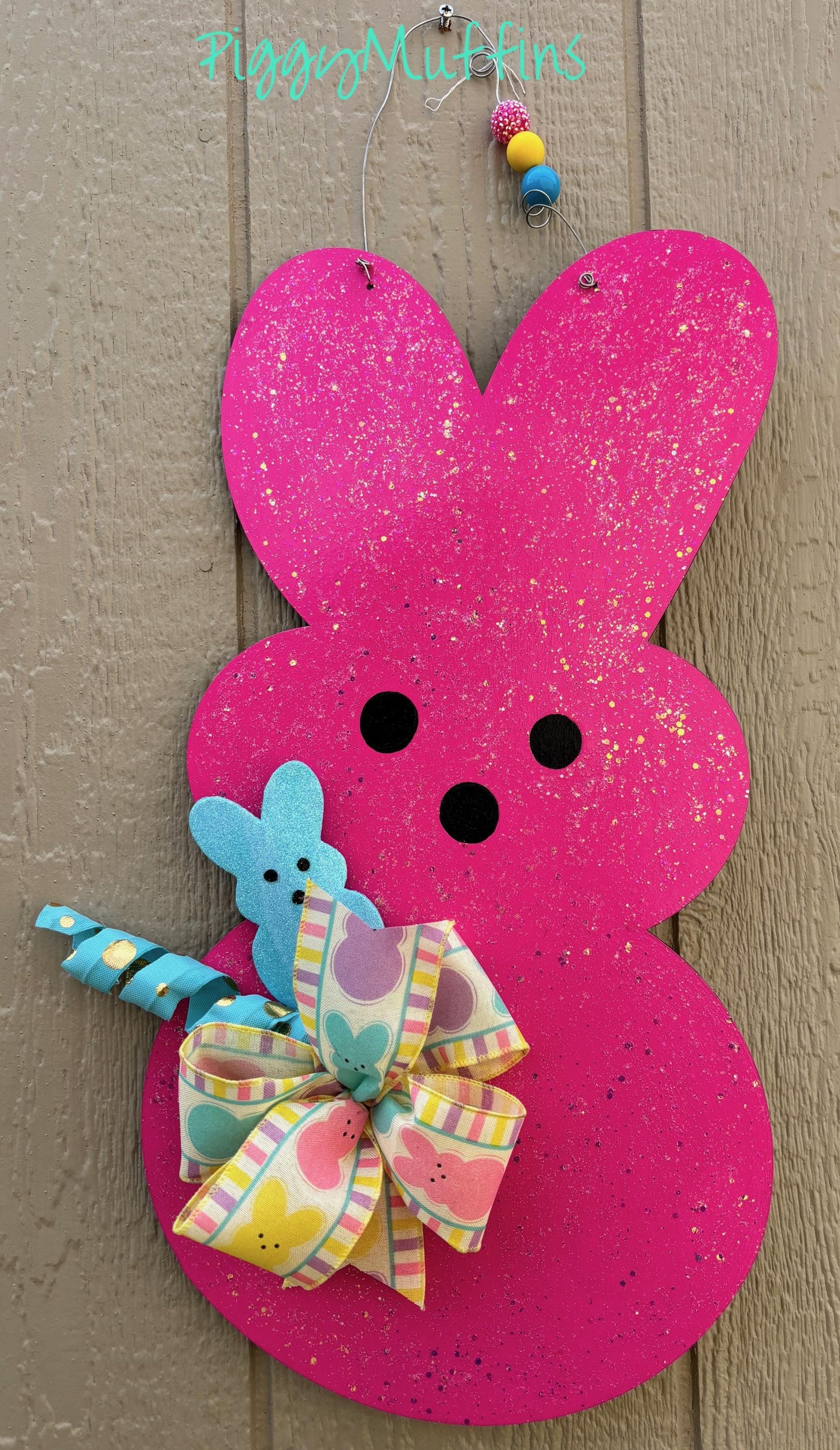 Bunny Door Hanger -  Easter Door Hanger - Peeps Bunny Door Hanger - Spring Door Hanger - Door Hanger - PiggyMuffins