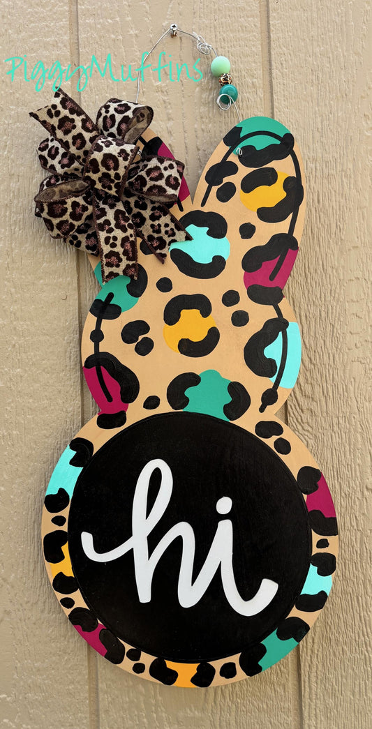 Bunny Door Hanger -  Easter Door Hanger - Leopard Cheetah Print Bunny Door Hanger - Spring Door Hanger - Door Hanger