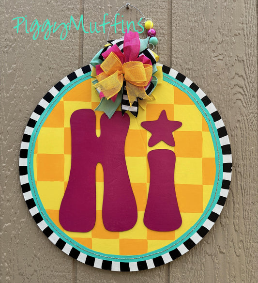 All Occasion Door Hanger - Checkerboard Door Hanger - Summer Door Hanger - Summer Wreath - Spring Door Hanger - PiggyMuffins