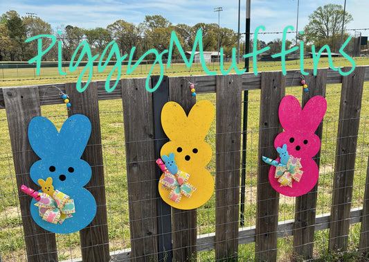 Bunny Door Hanger -  Easter Door Hanger - Peeps Bunny Door Hanger - Spring Door Hanger - Door Hanger - PiggyMuffins