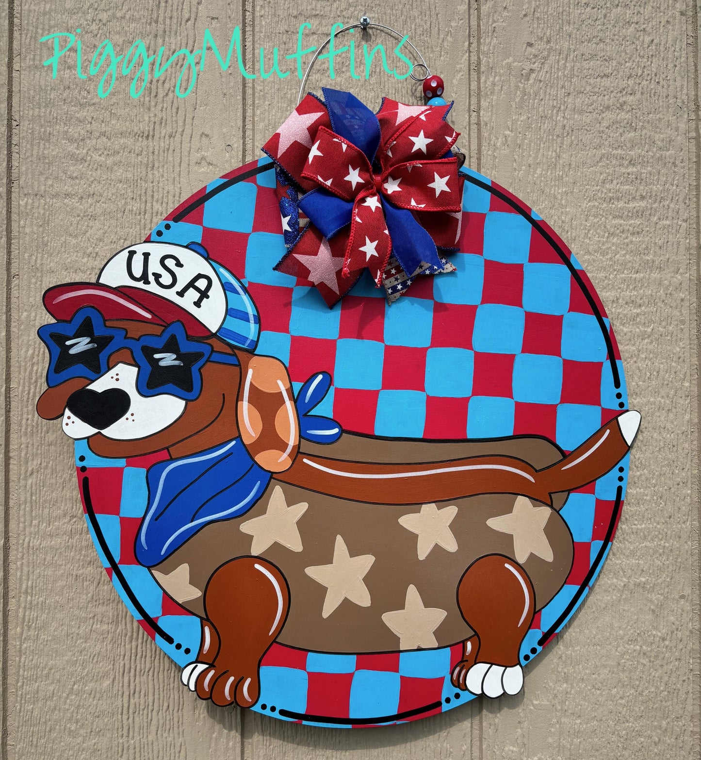 Patriotic Bassett Hound Door Hanger: 4th of July Decor